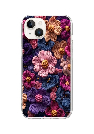iPhone 13/14 Uyumlu Çiçek Örgüsü Baskılı Silikon Kılıf Renkli