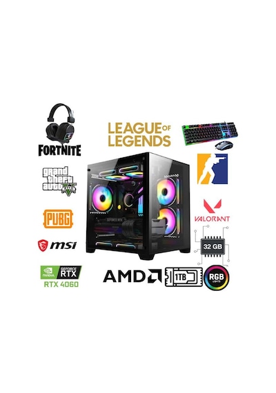 MSI DFS Gaming DS2026B 00305 R7-5700X B550M-RTX4060 8 GB 32 GB 1 TB SSD Free Dos Masaüstü Oyuncu Bilgisayı