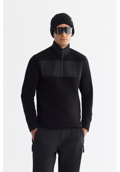 Avva Erkek Siyah Soğuğa Dayanıklı Fermuarlı Dik Yaka Polar Regular Fit Sweatshirt A42y1380