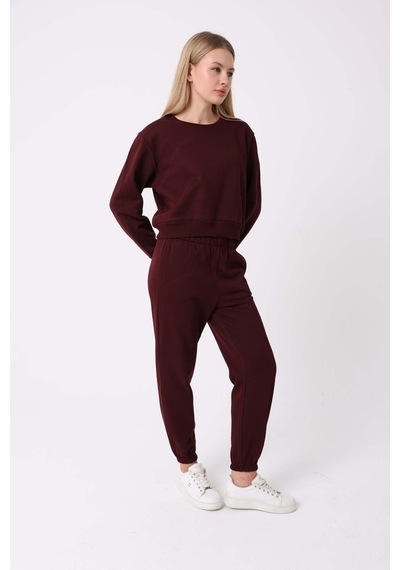Defys Kadın Bisiklet Yaka Basic Şardonlu Eşofman Takımı Bordo - 932380624 Bordo