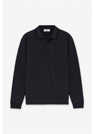 Süvari Siyah Regular Düz Polo Yaka Sweatshirt Ssw2013700002-s09