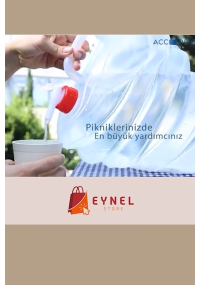 Eynel 10 Lt Katlanabilir Musluklu Su Bidonu, Akordiyon Damacana Çeşmeli Su Torbası Plastik Piknik Kamp Beyaz