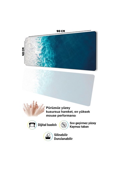 Sonictouch Klavye Mousepad 40x90cm Dikişsiz Sıvı Geçirmez Kaymaz Taban Sonsuz Okyanus Dikişsiz Kenar