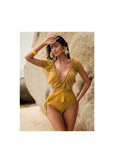 Lilly Valencia Volan Detaylı Mayo Sarı Sarı