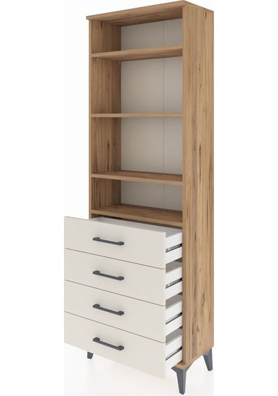 Arges Dolap 4 Raflı 4 Çekmeceli 60x30x182 Çam-aytaşı Çam