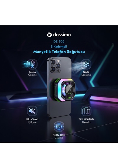 Magsafe Manyetik Sessiz Telefon Ve Tablet Soğutucu Rgb Işıklı Yapay Zeka Destekli Ds-t02 Siyah
