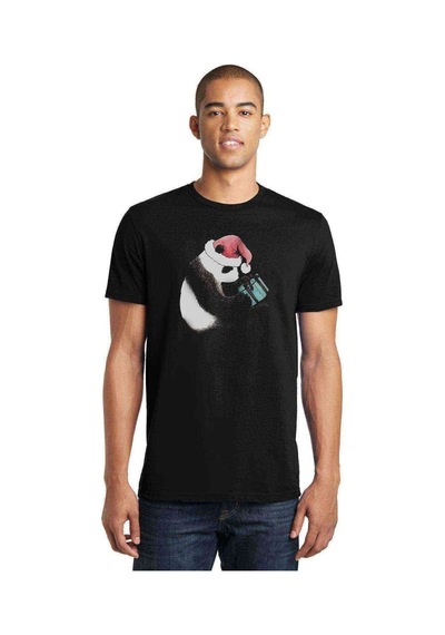 Kırmızı Başlıklı Panda Baskılı Siyah Erkek Tshirt