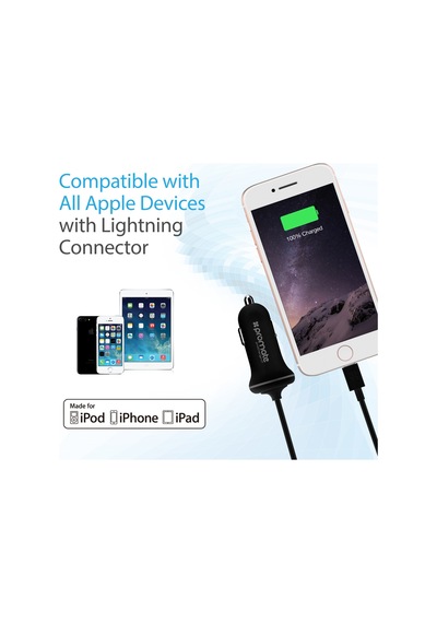 Promate iPhone Lightning Araç Çakmak Şarj Cihazı MFI Onaylı Siyah