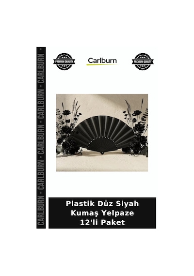Özel Üretim Yazlık Aksesuar Plastik Düz Siyah Kumaş Yelpaze 12'li Paket