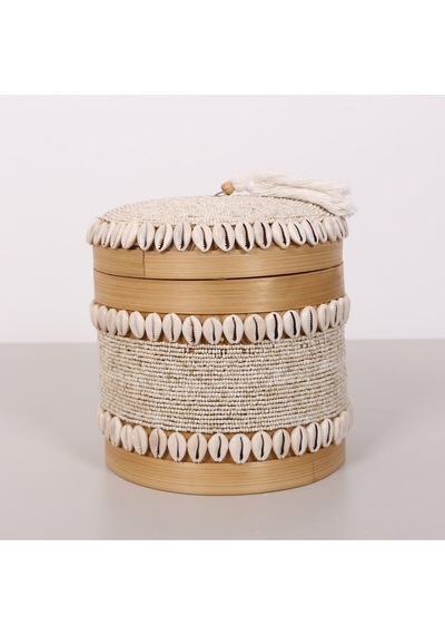Bali Boncuklu Bambu Saklama Kutusu L 20x23 Cm