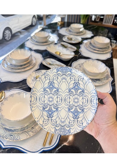 27 Parça 6 Kişilik Modern Blue Cycle Yemek Takımı-4350 Mavi