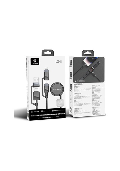 Lenyes Lc541 Usb-a + Type-c To Lightning Type-c Akıllı Saat Şarj Kablosu 60w 1m Siyah