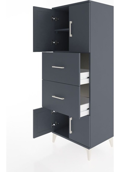 Hyperion Dolap 2 Raflı 2 Çekmeceli 4 Kapaklı 60x44x163 Antras... Antrasit