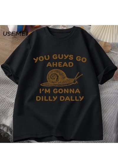 Flood Of Style Devam Edeceğim Dilly Dally Tshirt Adam Retro Komik Salyangoz Listic İstik T-shirt Kadın Erkek Siyah