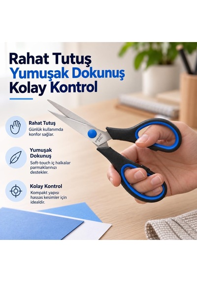 Çok Amaçlı Makas 18 Cm, Ofis Ev Kağıt Ve Hobi Makası