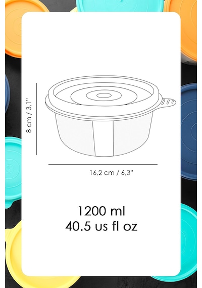 Meleni Home Organizer Düzenleyici Erzak Kabı Yuvarlak Gıda Saklama Kabı Seti Çok Renkli 6 x 1200 ML Çok Renkli