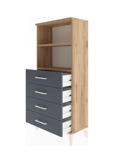 Arges Dolap 2 Raflı 4 Çekmeceli 60x30x134 Çam-antrasit Atlas Çam