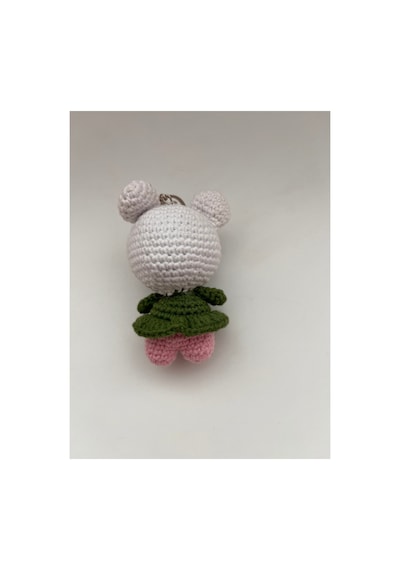 Örgü Amigurumi Kedi Figürlü Anahtarlık Yeşil Yeşil