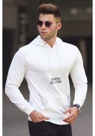 Madmext Beyaz Baskılı Kapşonlu Sweatshirt 5292 Beyaz