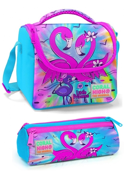Coral High Pembe Mavi Flamingo Kız Çocuk Beslenme Çantası Seti Çok Renkli