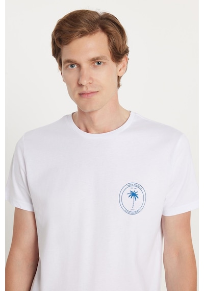 Tudors Erkek Slim Fit Dar Kesim %100 Pamuk Yumuşak Dokulu Baskılı Beyaz Bisiklet Yaka Tişört-34848 Beyaz