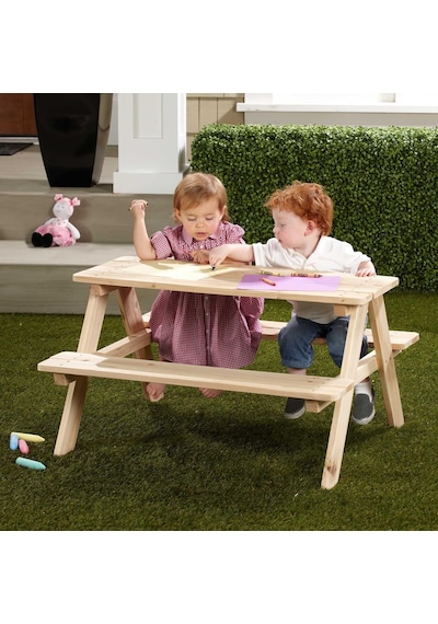 İahşap 100 Cm Çocuk Piknik Masası - 4 Kişilik Ahşap Oyun Ve Aktivite Masası Kahverengi