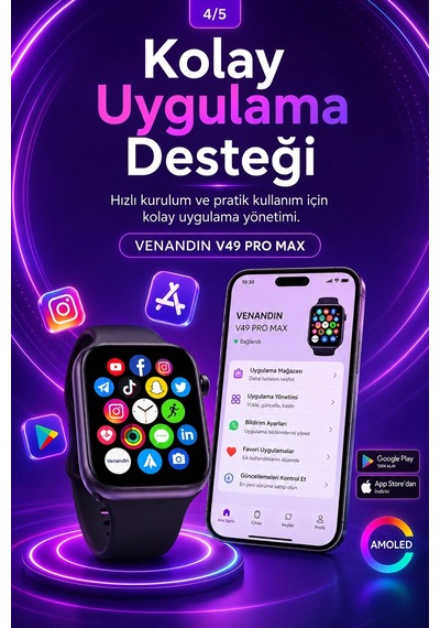 Spor Takip Özellikli Amoled Ekran Akıllı Saat Telefon Uyumlu Bluetooth Bağlantılı