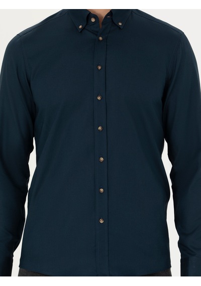 Cacharel Lacivert Slim Fit %100 Pamuk Oxford Gömlek