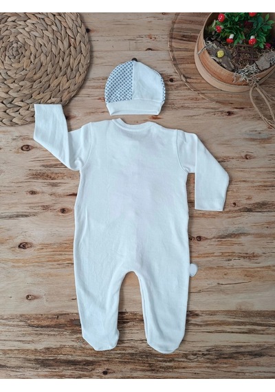 Veraura Lifestyle 0-3 3-6 6-9 Ay Şapkalı Yelek Detaylı Boydan Çıtçıt Erkek Bebek Tulumu Ekru