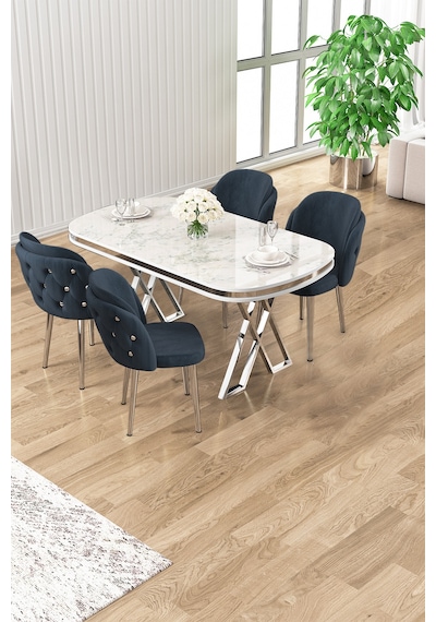 Canisa Zae Serisi 90x168 Lak Panel Beyaz Mermer Desen Krom Ayak Masa Takımı 4 Antrasit Sandalye Beyaz Mermer Desen Masa, Antrasit Sandalye Canisa Zae Serisi 90x168 Lak Panel Beyaz Mermer Desen Krom Ayak Masa Takımı 4 Antrasit Sandalye Beyaz Mermer Desen Masa, Antrasit Sandalye