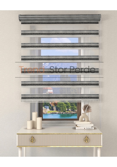 Siyah Yeşil Geçişli Etek Dilimsiz Zebra Stor Güneşlik Perde Siyah-yeşil