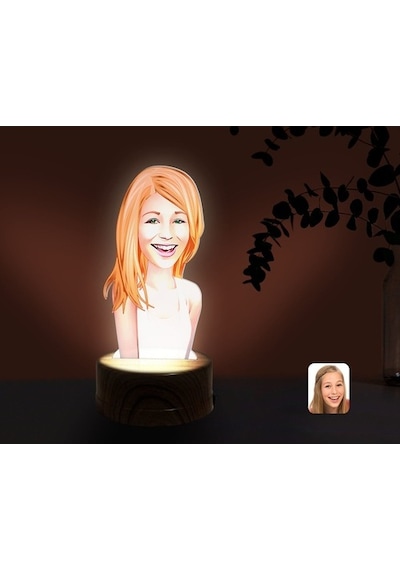 Kişiye Özel Kadın Karikatürlü Dekoratif 3D Biblo Led Işıklı Gece (481496201)