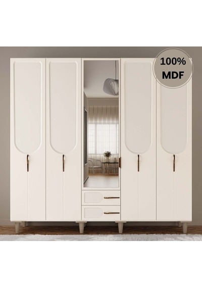 Açelya 5 Kapak Mdf Ayaklı Tasarım Gardırop Aytaşı