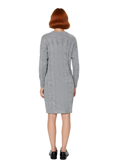 Ersefa Moda Oversize Casual Günlük Çift Plaka Triko Bisiklet Yaka Uzun K Gri