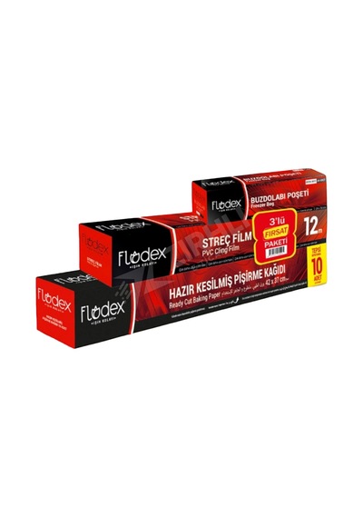 Flodex 3'lü Fırsat Paketi Pişirme Kağıdı + 12 Mt Streç + Buzdolabı Poşeti