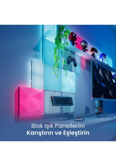Nanoleaf Kare Blok Akıllı Rgbw Duvar Paneli Başlangıç Paketi App Kontrollü,10 Parça, Google Home, Al RGB