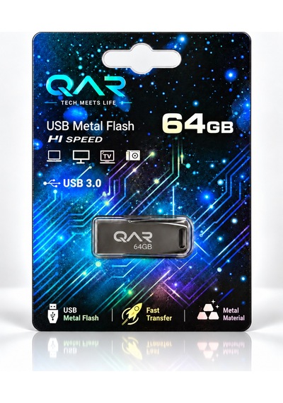Qar Usb Flash Bellek Metal Siyah 64 Gb Usb 3.0  Güvenli