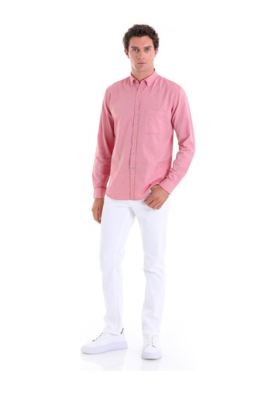 Hatemoğlu Bordo Comfort Fit Düz 100% Pamuk Düğmeli Yaka Uzun Kollu Casual Oxford Gömlek Bordo