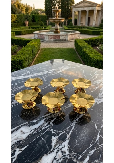 6'lı Gold Dalga Desenli Kahve Yanı Lokumluk,makaronluk,şekerlik,kahve Yanı İkramlık