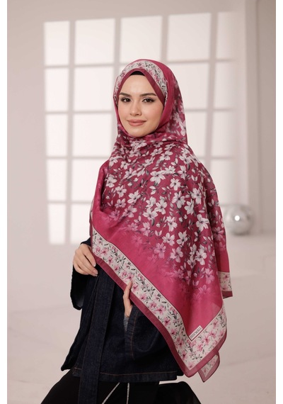 Mimiyum Flora Desen Soft Şal Vişne