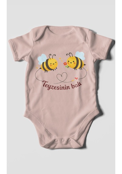 Morivokids Teyzesinin Balı Kısa Kollu Bebek Body %100 Pamuk Pastel Pembe