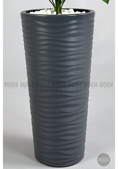 Biçiçek Yapay Monstera Deve Tabani Bi̇tki̇si̇ 130 Cm Antresi̇t Kumsal Saksıda