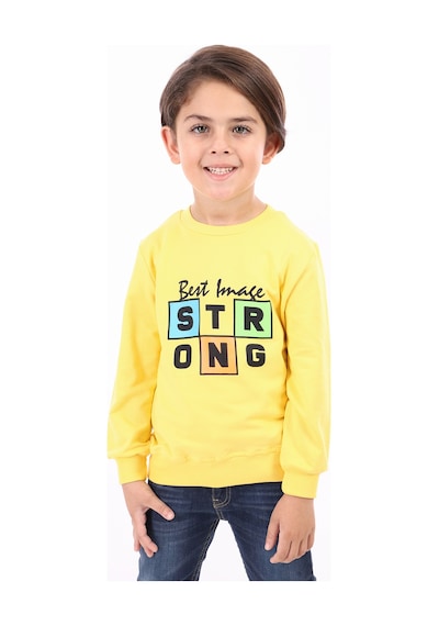 Toontoy Kids Toontoy Erkek Çocuk Relax Fit Bisiklet Yaka Baskılı Sweatshirt - 2 İplik Sarı