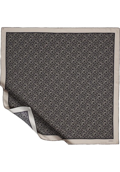 İpekevi Twill İpek Eşarp - Typo Monogram - Siyah Taş - Fondöten