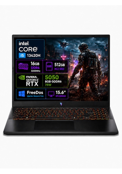 Acer Nitro V 15 ANV15-52 NH.QZ7EY.003-01 i5-13420H 16 GB 512 GB SSD 8 GB RTX5050 15.6" Free Dos Dizüstü Bilgisayar
