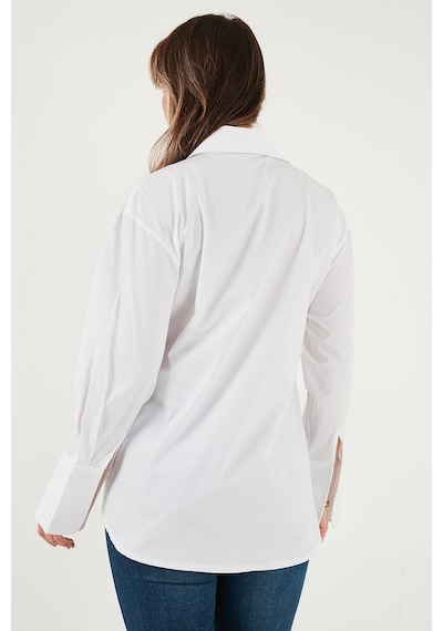 Lela Regular Fit Klasik Yaka Bağlamalı Uzun Kollu Bayan Gömlek 6834987 Beyaz