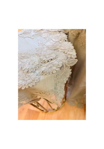 Gri Çeyizlik Flowers Model 5 Parça Keten Dantelli Runner Seti Salon Takımı Bzckh597 Çok Renkli