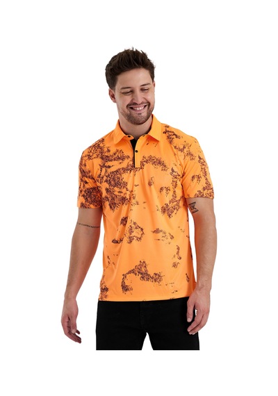 Gölge Desenli Spor Polo Yaka Erkek Kısa Kol Tişört Oranj