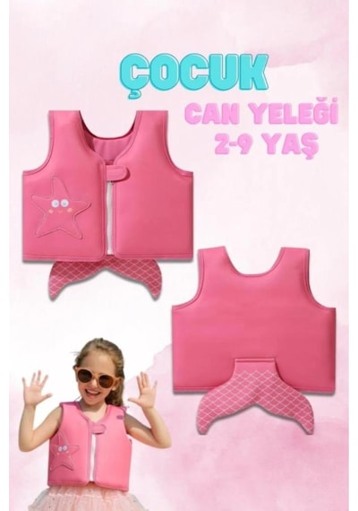 2-9 Yaş Pembe Kuyruklu Sünger Yüzme Can Yeleği Çocuklar İçin Yüzdürme Ekipmanı Havuz Can Simidi