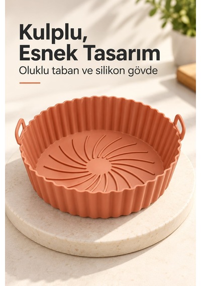 Silikon Airfryer Ve Fırın Pişirme Matı Yuvarlak 20 Cm İki Kulplu Karışık Renk
